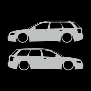 Set van 2 verlaagde auto-silhouet stickers voor Audi A4 S6 B6 Wagon Avant Light Grey