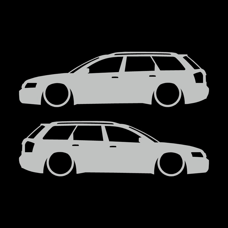 Set van 2 verlaagde auto-silhouet stickers voor Audi A4 S6 B6 Wagon Avant Light Grey