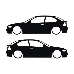 Juego de 2 pegatinas decorativas con silueta de coche rebajado para BMW E46 Compact Hatchback Negro