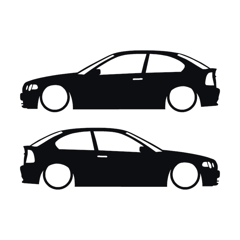 Juego de 2 pegatinas decorativas con silueta de coche rebajado para BMW E46 Compact Hatchback Negro