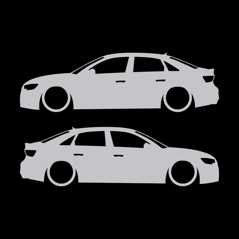 Set Of 2 Lowered Car Silhouette Decal Stickers For Audi S3 3rd Gen 8v Facelift 2016-20 Sedan Silver