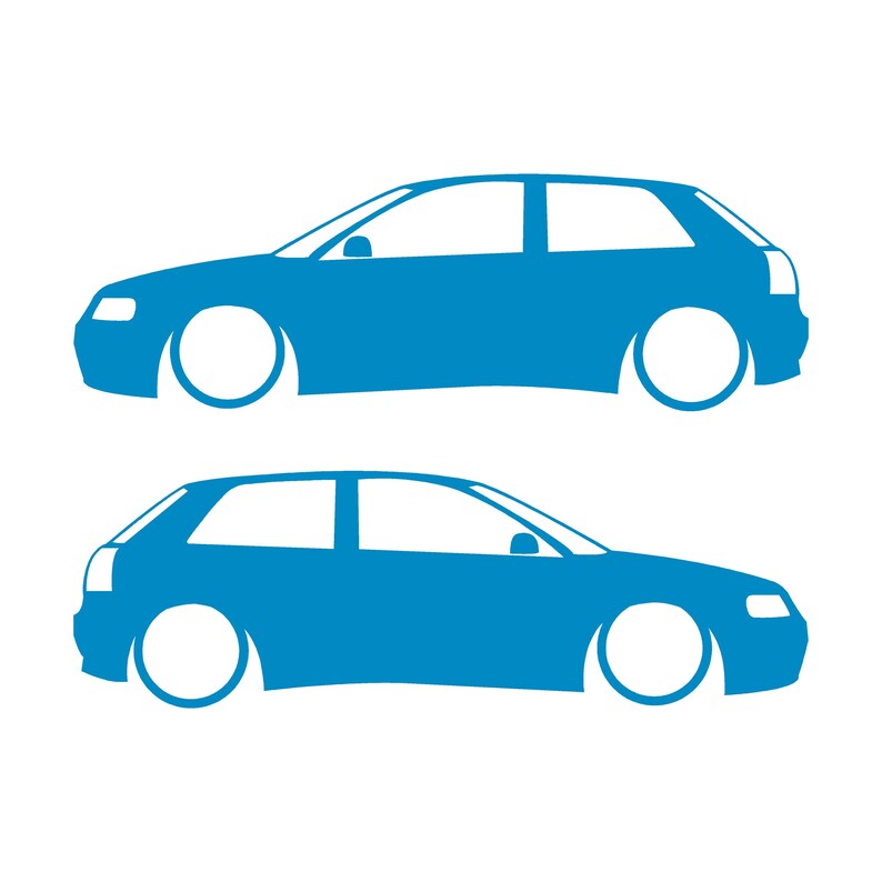 Set Of 2 Lowered Car Silhouette Decal Stickers For Audi A3 S3 8L 1996-2003 Light Blue