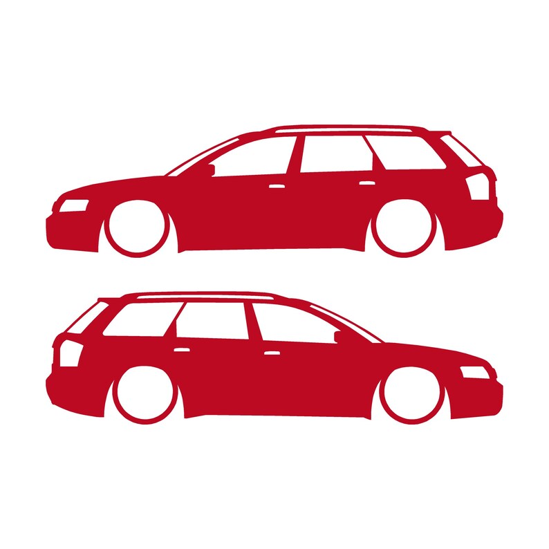 Set van 2 verlaagde auto-silhouet stickers voor Audi A4 S6 B6 Wagon Avant Rood