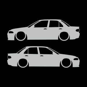 Set mit 2 Aufklebern für tiefergelegte Mitsubishi Lancer Evo 1 2 3 (ohne Heckflügel) Light Grey