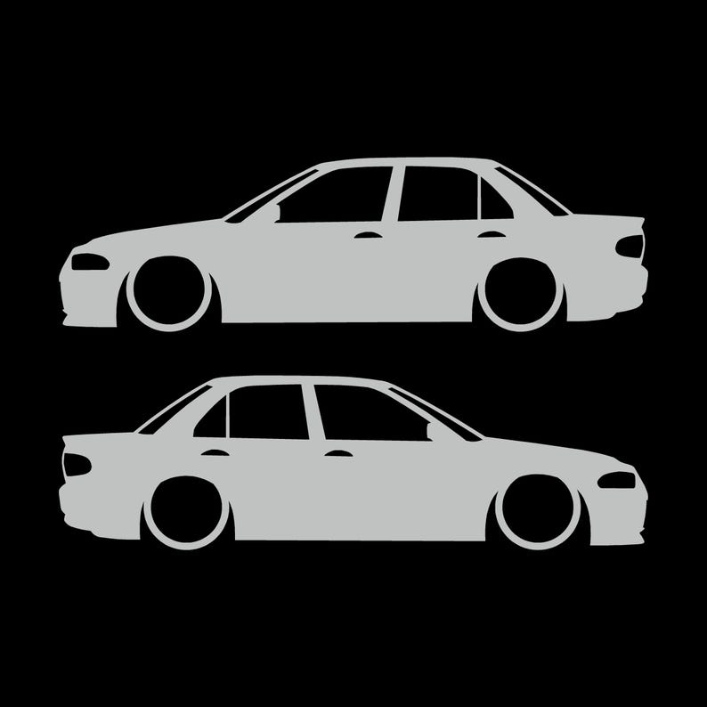 Set mit 2 Aufklebern für tiefergelegte Mitsubishi Lancer Evo 1 2 3 (ohne Heckflügel) Light Grey