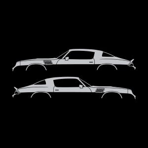 Set mit 2 Auto-Silhouette-Aufklebern für Chevrolet Camaro Z28 2. Generation 1978-79 Coupé Silber