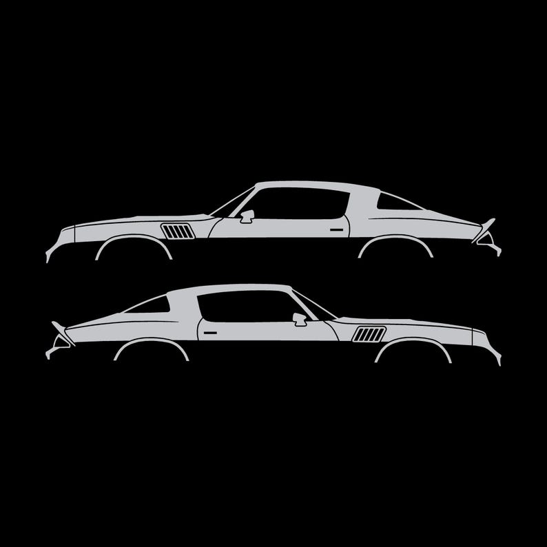 Set mit 2 Auto-Silhouette-Aufklebern für Chevrolet Camaro Z28 2. Generation 1978-79 Coupé Silber
