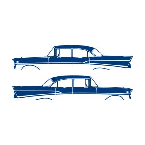 Set Of 2 Lowered Car Silhouette Decal Stickers For 1957 Chevrolet Bel Air 4-door Sedan Coupe Blue