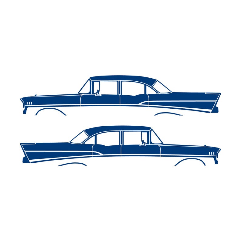 Set Of 2 Lowered Car Silhouette Decal Stickers For 1957 Chevrolet Bel Air 4-door Sedan Coupe Blue