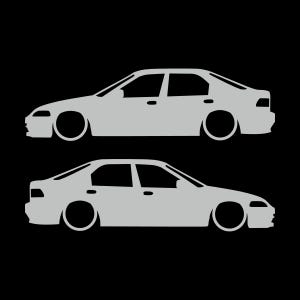 Set Of 2 Lowered Car Silhouette Decal Stickers For Honda Civic EG Sedan Light Grey