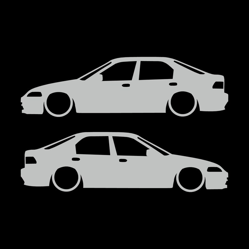 Set Of 2 Lowered Car Silhouette Decal Stickers For Honda Civic EG Sedan Light Grey