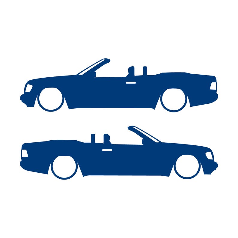 Set van 2 autosilhouet-stickers voor de Mercedes E-Klasse W124 Cabriolet. Blauw