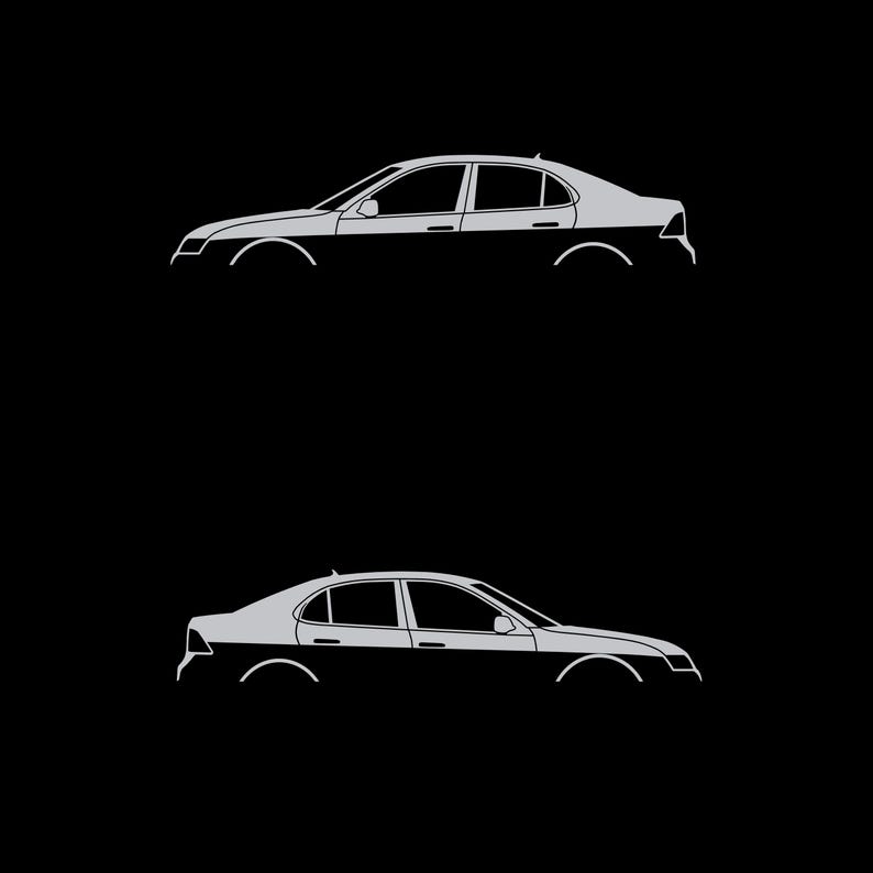 Juego de 2 pegatinas decorativas con silueta de coche rebajado para Saab 9-3 Early Spec 2nd Gen Sedan Plata