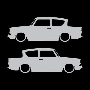 Lot de 2 autocollants silhouette de voiture pour Ford Anglia 105e Argent