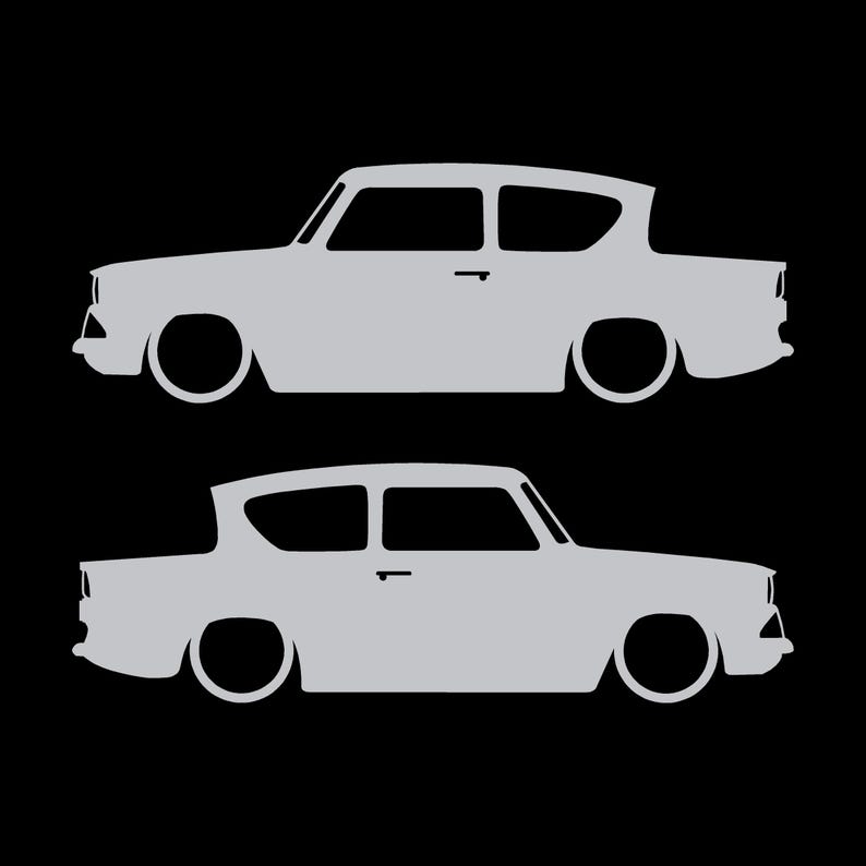 Lot de 2 autocollants silhouette de voiture pour Ford Anglia 105e Argent