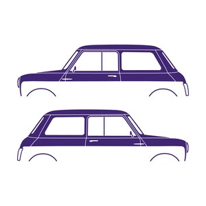 Set Of 2 Car Silhouette Decal Stickers For Classic Mk2 Mini Cooper Hatchback Purple