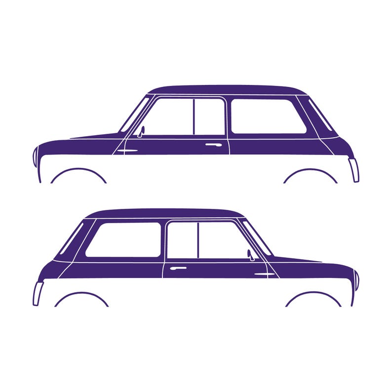 Set Of 2 Car Silhouette Decal Stickers For Classic Mk2 Mini Cooper Hatchback Purple
