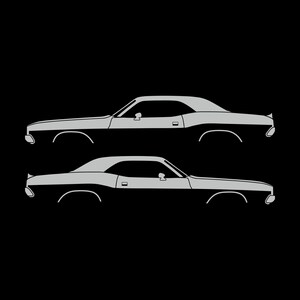 Set Of 2 Car Silhouette Decal Stickers For Dodge Challenger Classic Hardtop 1st Gen 1970-74 Coupe Light Grey