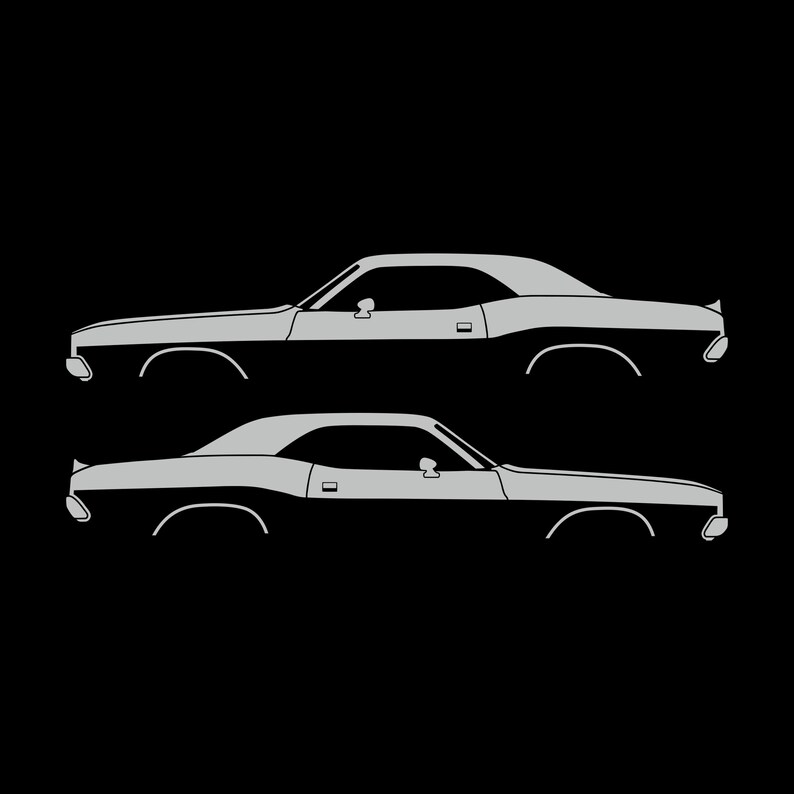 Set Of 2 Car Silhouette Decal Stickers For Dodge Challenger Classic Hardtop 1st Gen 1970-74 Coupe Light Grey