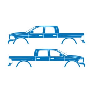 Set med 2 silhuettdekaler för Dodge Ram Crew Cab 4:e generationen 2010-18 Sky Blue