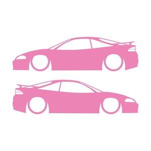 Set Of 2 Lowered Car Silhouette Decal Stickers For Eagle Talon TSi 2G Soft Pink