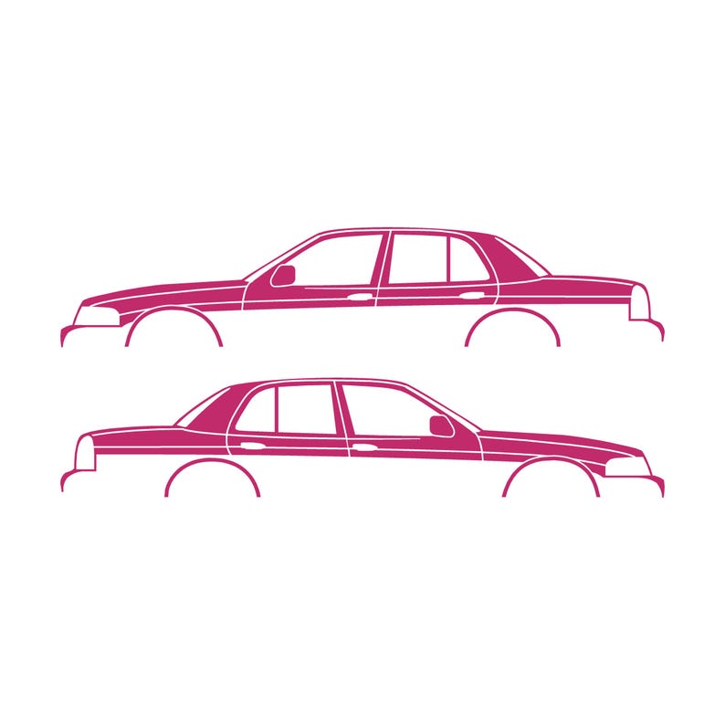 Juego de 2 pegatinas con silueta de coche para Ford Crown Victoria de 2.ª generación Rosa