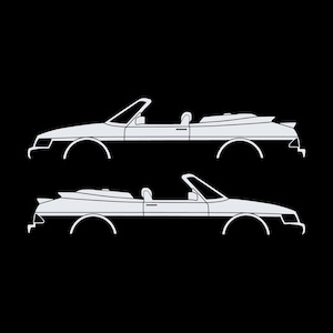 Set med 2 silhuettdekaler för Saab 900 1:a generationens cabriolet Vit