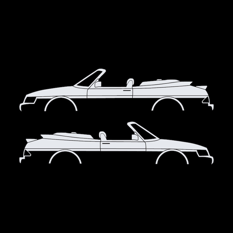 Set med 2 silhuettdekaler för Saab 900 1:a generationens cabriolet Vit
