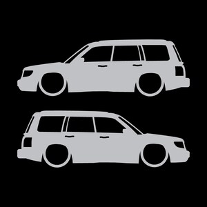 Set Of 2 Lowered Car Silhouette Decal Stickers For Subaru Forester 1st Gen SF Silver