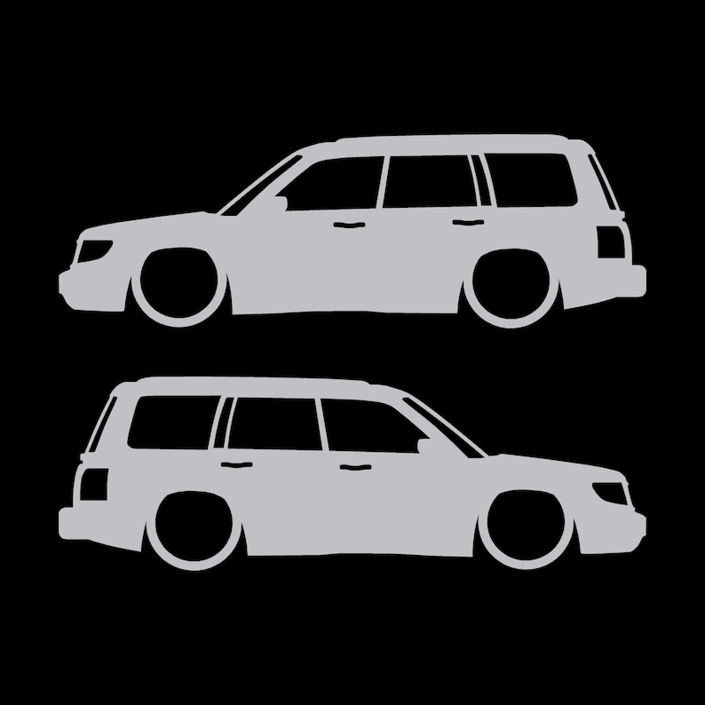 Set Of 2 Lowered Car Silhouette Decal Stickers For Subaru Forester 1st Gen SF Silver