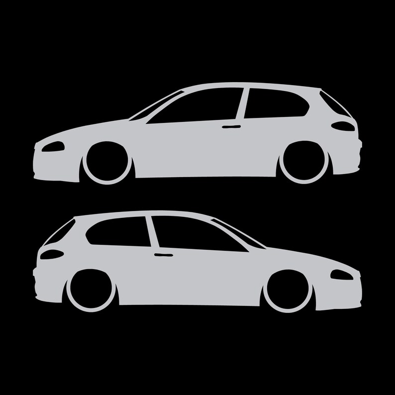 Set Of 2 Lowered Car Silhouette Decal Stickers For Alfa Romeo 147 Facelift 2005+ 3-DOOR Hatchback Silver