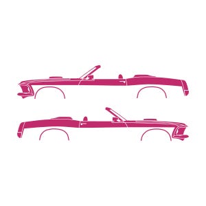 Conjunto de 2 adesivos com a silhueta de um carro rebaixado para Ford Mustang Conversível de 1969. Cor-de-rosa