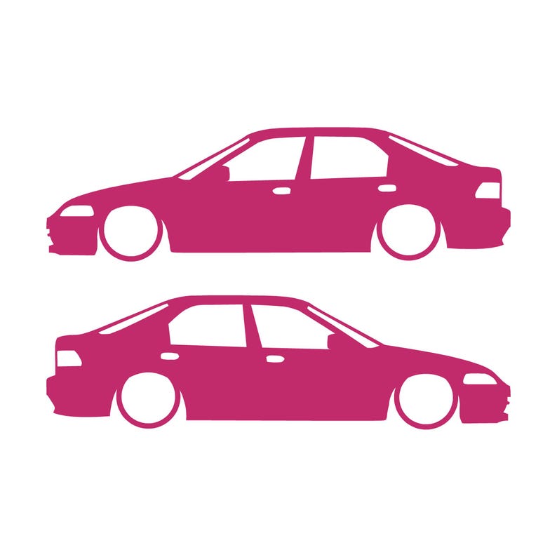 Set Of 2 Lowered Car Silhouette Decal Stickers For Honda Civic EG Sedan Pink