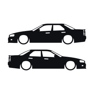 Set Of 2 Lowered Car Silhouette Decal Stickers For Nissan Skyline R34 4-door Sedan Black