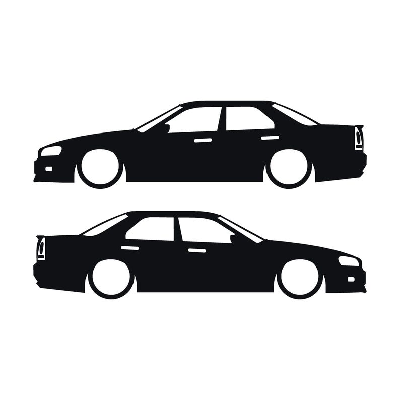 Set Of 2 Lowered Car Silhouette Decal Stickers For Nissan Skyline R34 4-door Sedan Black
