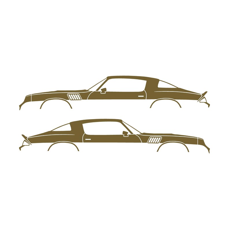 Set mit 2 Auto-Silhouette-Aufklebern für Chevrolet Camaro Z28 2. Generation 1978-79 Coupé Gold