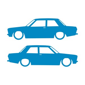 Set med 2 sänkta silhuettdekaler för Datsun 510 Bluebird Sedan 2-dörrars Coupé Light Blue