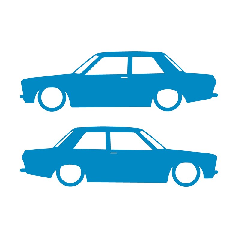 Set med 2 sänkta silhuettdekaler för Datsun 510 Bluebird Sedan 2-dörrars Coupé Light Blue