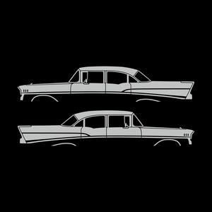 Set Of 2 Lowered Car Silhouette Decal Stickers For 1957 Chevrolet Bel Air 4-door Sedan Coupe Light Grey
