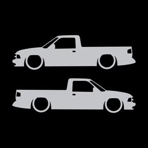 Set Of 2 Lowered Car Silhouette Decal Stickers For Chevrolet S10 2nd Gen Single Cab 1994-97 Silver