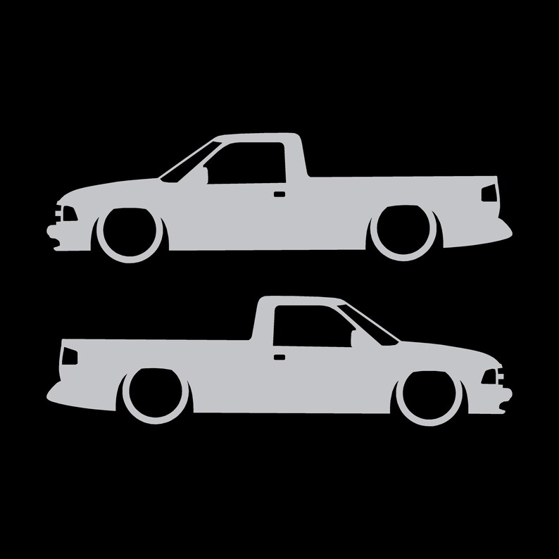 Set Of 2 Lowered Car Silhouette Decal Stickers For Chevrolet S10 2nd Gen Single Cab 1994-97 Silver