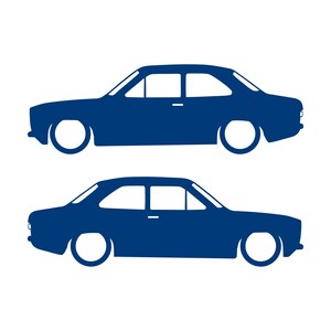 Set Of 2 Lowered Car Silhouette Decal Stickers For Ford Escort Mk1 3-door Hatchback Blue