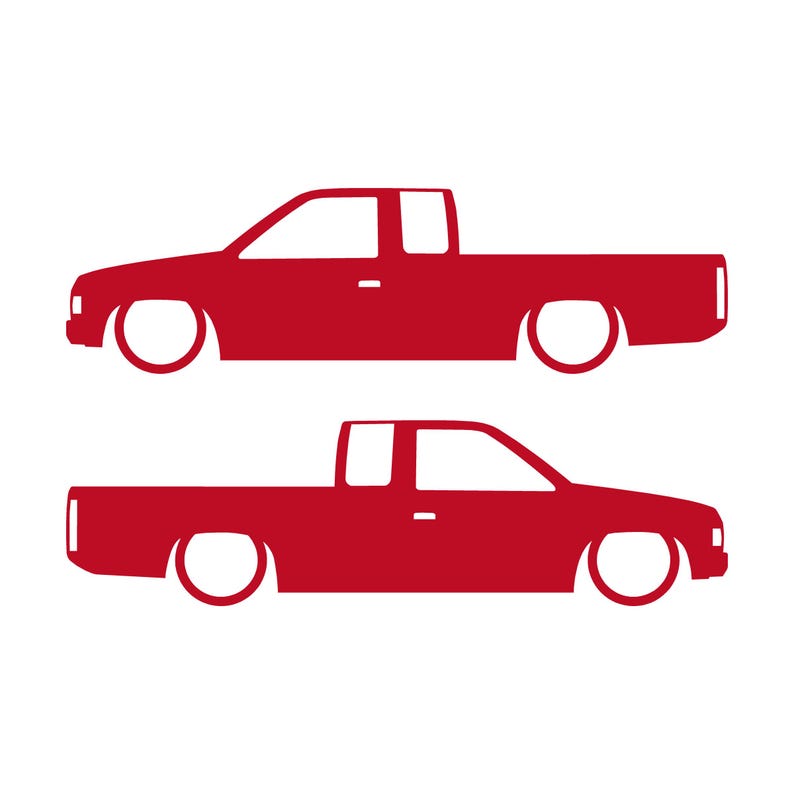 Set Of 2 Lowered Truck Silhouette Decal Stickers For Nissan Hardbody Ext Cab D21 Pickup Red