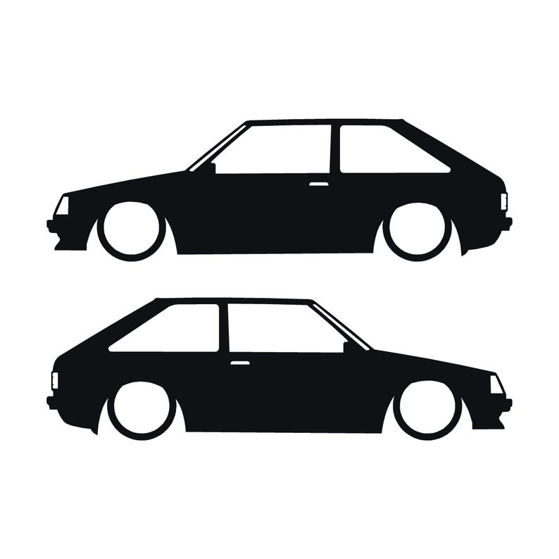 Set Of 2 Lowered Car Silhouette Decal Stickers For Mazda 323 3-door BD 4th Gen 1980-86 Hatchback Black