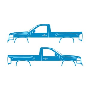 Set mit 2 Auto-Silhouette-Aufklebern für Chevrolet Silverado 2007-13 Einzelkabine Light Blue