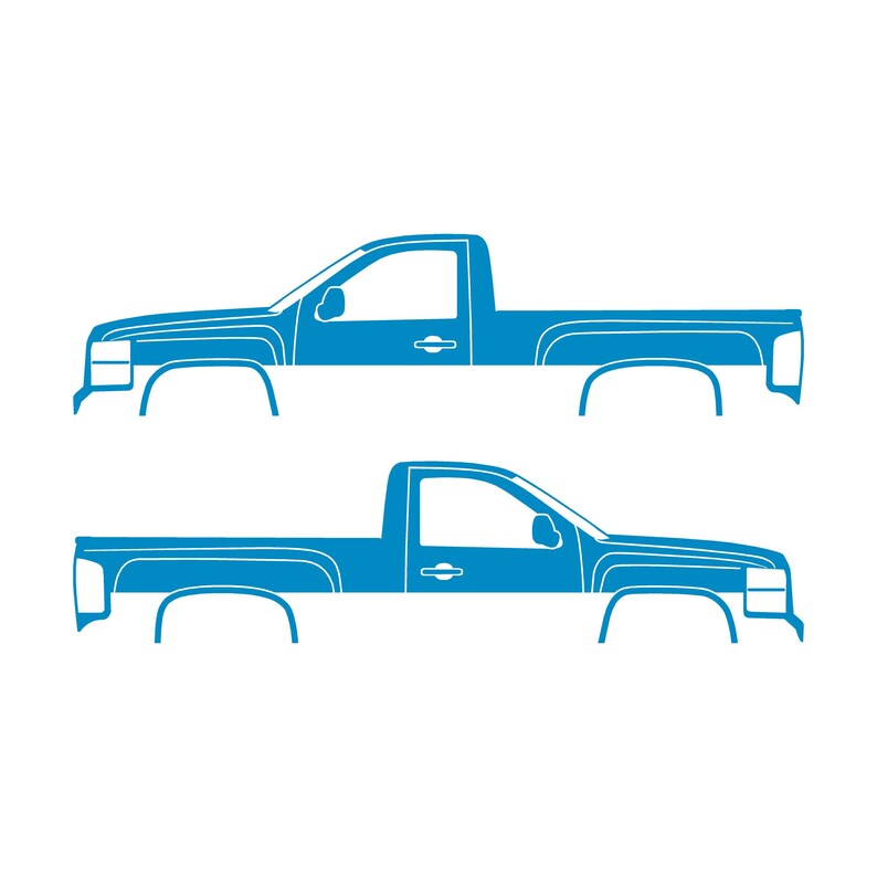 Set mit 2 Auto-Silhouette-Aufklebern für Chevrolet Silverado 2007-13 Einzelkabine Light Blue