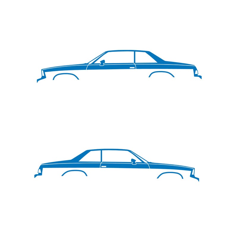 Set Of 2 Lowered Car Silhouette Decal Stickers For Chevrolet Malibu G-Body Coupe Sky Blue