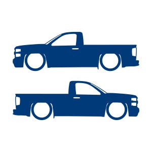 Set Of 2 Lowered Car Silhouette Decal Stickers For Chevrolet Silverado Reg Cab 2014-19 Blue