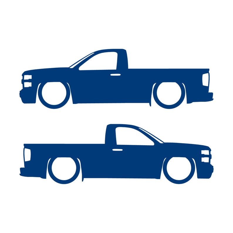 Set Of 2 Lowered Car Silhouette Decal Stickers For Chevrolet Silverado Reg Cab 2014-19 Blue
