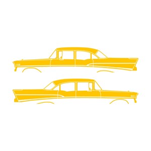 Set Of 2 Lowered Car Silhouette Decal Stickers For 1957 Chevrolet Bel Air 4-door Sedan Coupe Yellow